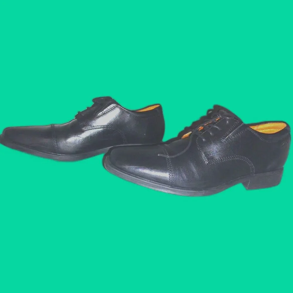 Clarks Men's Size 9 Black Leather Oxford Tilden Cap Orthopedic Moisture Wicking